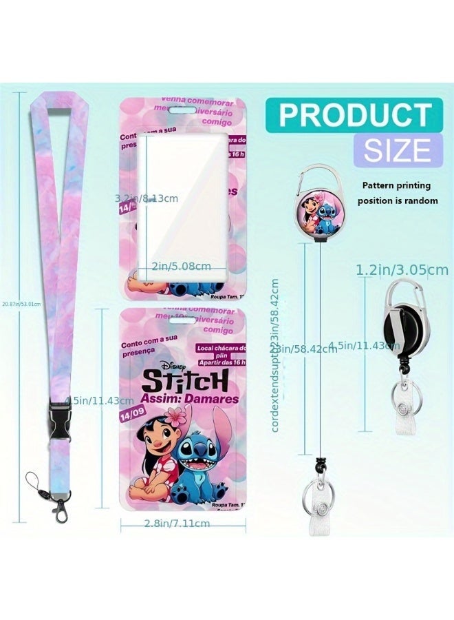 Disney 3-in-1 Disney Pink Stitch Logo Plastic ID Holder with Lanyard, Retractable ID Roller, Keychain and Extension Chain - Suitable for workers, students, bus drivers, doctors, nurses, etc. - Image 2